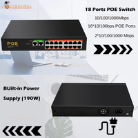 Commutateur PoE 1000 Mbps Ethernet Gigabit, réseau 16 ports PoE + 2 ports UpLink, alimentation 52V, GPRS TCP pour caméra IP/routeur Wi-Fi