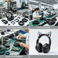 OEM ODM Nirkabel untuk Headset Bluetooth dengan Daya Tahan Baterai Lama dan Desain Telinga Kucing