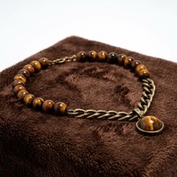 Collier ras du cou tendance pour femme, style vintage contrasté, avec chaîne cubaine en alliage antique et perles en cristal imitation œil de tigre, fourni par l'usine