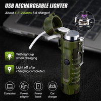 Briquet à arc coupe-vent au plasma, briquet électrique et lampe torche LED 2-en-1, allume-feu pour kits de survie d'urgence, camping, randonnée