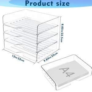 Plastic Paper Organizer 4-Tier Clear Office &amp; School Use <strong>Stackable</strong> 33x25x28cm PET <strong>Desk</strong> File <strong>Tray</strong> - Product Image 4