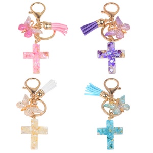 Cross <b>Keychain</b> Fashion butterfly Tassel Resin Key Chain Christian logo Cross <b>Keychain</b> - Product Image 2