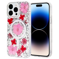 Étui de protection magnétique en époxy à motif floral de luxe pour téléphone portable 15 Pro Max/14/13/12