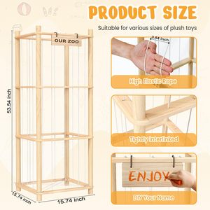 ZC 맞춤형 나무 수납 선반 봉제 인형 수납 및 정리함 귀여운 동물원 장난감 홀더 유아 방 놀이방 및 침실용 - Product Image 4