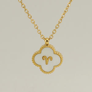 Collana pendente da donna Trendy 18K oro placcato titanio acciaio quadrifoglio retrò 12 segno zodiacale conchiglia gioiello <span class=keywords><strong>oroscopo</strong></span> - Product Image 6
