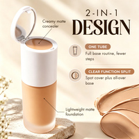 Fond de Teint Liquide OEM 2-en-1 avec Capuchon Rabattable et Miroir, Correcteur, Fini Mat Léger, Estompeur, Longue Tenue, Maquillage Personnalisé