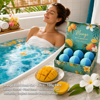 Set de 6 Bombas de Baño Efervescentes de Mango Naturales Hechas a Mano, Botánicas, Hidratantes, Refrescantes y Aromáticas, Experiencia de Baño OEM, Marca Privada
