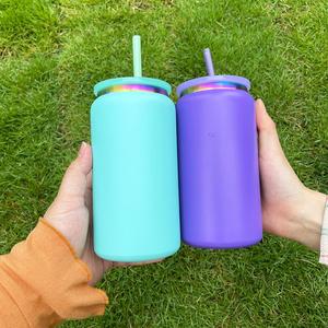 กระป๋องโซดาเบียร์สแตนเลสเคลือบสีรุ้งแบบกำหนดเองได้ 25 ชิ้น ขนาด 16 ออนซ์ ผนังสองชั้น สำหรับสลักเลเซอร์ - Product Image 2