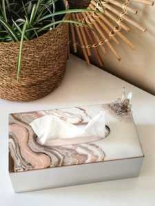 Vente chaude Home Office Organisateur Décoratif Fabriqué À La Main Impression Résine Boîte À Mouchoirs Ensemble Poli Fleur Style Cadeau-Prêt Conception - Product Image 5