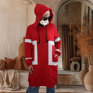 Sudadera con capucha de alta calidad para mujer, estampado cuadrado blanco con bolsillos laterales, Top largo para otoño e invierno, ropa para mujer 2246 # - Product Image 1