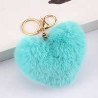 Porte-clés pompon en fourrure de lapin en peluche en forme de cœur, cadeau de Promotion