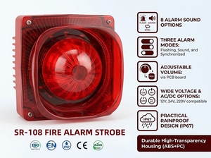 SUMRING SR-108 Alarme sonore à haut niveau sonore, sirène stroboscopique rouge murale en ABS durable DC12V/24V/220V pour système d'alarme incendie - Product Image 2