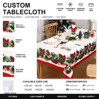 Nappe de Noël en polyester imperméable imprimée avec motif guirlande de poinsettia et cône de pin pour la décoration des fêtes