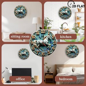 Round Wooden Wall <b>Clock</b> Artistic Minimal Design Quiet <b>Movement</b> Home Living Room Decor 25x25Cm - Product Image 4