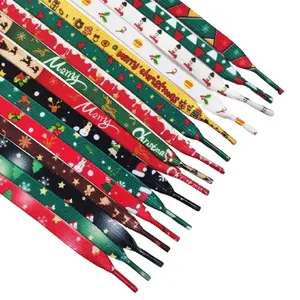 Cordones de zapatos de Navidad al por mayor cordones planos impresos personalizados cordones de zapatos cordones de cuerda personalizados para zapatos