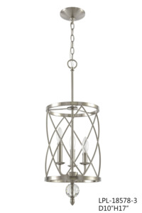 Lampadario a 3 Luci con Cilindri Geometrici, Finitura Nichel Spazzolato/Cromo, Lampada a Sospensione con Dettagli in Cristallo - Product Image 5