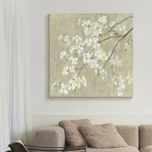 Trang trí tường hoa trắng vẽ tay Hiện Đại-được thực hiện bởi nhà máy nghệ thuật ban đầu thông qua kỹ thuật vẽ tay. - Product Image 3