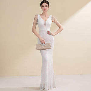 Robe <span class=keywords><strong>de</strong></span> soirée Femme Tempérament Socialite High Sense Company Réunion annuelle Hôte Banquet Party Floor-Length Ball Gown Deep V - Product Image 6