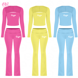 Nuovi Arrivi: Completo Donna Personalizzato in Cotone con <span class=keywords><strong>Bolero</strong></span>, Top Corto e Pantaloni a Zampa Pieghevoli - <span class=keywords><strong>Abbigliamento</strong></span> Femminile - Product Image 1