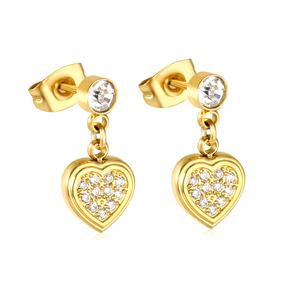 Boucles d'oreilles pendantes tendance en acier inoxydable plaqué or 18 carats avec zircon en forme de cœur pour femme, étanches et stylées - Product Image 1
