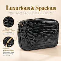 Sac cosmétique en cuir PU à texture crocodile personnalisé, grande capacité, fermeture éclair, organiseur de maquillage, trousse de toilette portable pour femmes