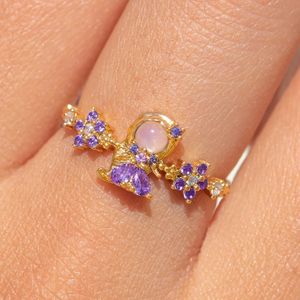 Nuevo Anillo Ajustable Abierto con Diseño <span class=keywords><strong>de</strong></span> Flor y Animal <span class=keywords><strong>de</strong></span> Circonita Dulce y Colorida <span class=keywords><strong>para</strong></span> Mujeres y Niñas - Product Image 4