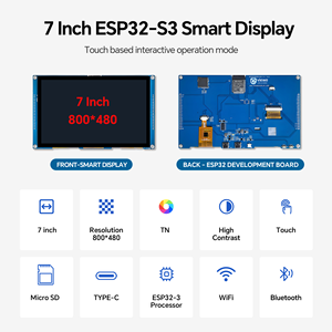 Module intelligent ESP32 S3 avec écran tactile TFT RGB 7 pouces 800*480, compatible Arduino LVGL, Wi-Fi, Bluetooth et UART - Product Image 1