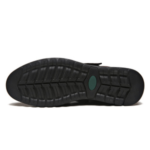 รองเท้าแตะหนังระบายอากาศสำหรับผู้ชายแบบแบนเจาะรูพร้อมแถบเวลโครสีดำ 7688 ชุดลำลอง - Product Image 2