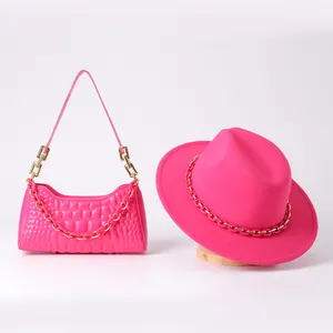 Женская сумочка и фетровая шляпа, набор аксессуаров на цепочке, однотонная женская модная джазовая шляпа с большой золотой цепочкой, сумка