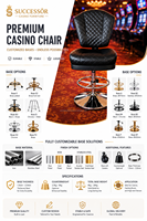 Chaise de bar réglable en métal SUCCESSOR pour casino et poker, avec base dorée, logo brodé OEM pour comptoir de bar