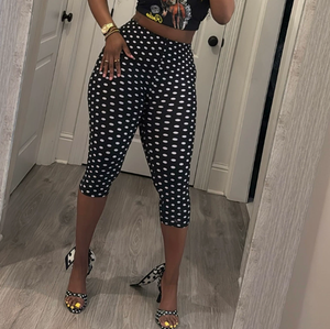 Viviblook J26PT151 Pantalon d'été pour femme, nouveau pantalon court décontracté à taille mi-haute imprimé à pois - Product Image 1