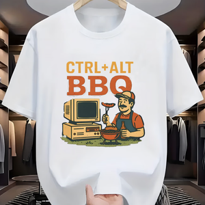 Divertente maglietta grafica da uomo CTRL ALT BBQ, maglietta a maniche corte con umorismo da programmatore, stile geek, top casual estivo - Product Image 2