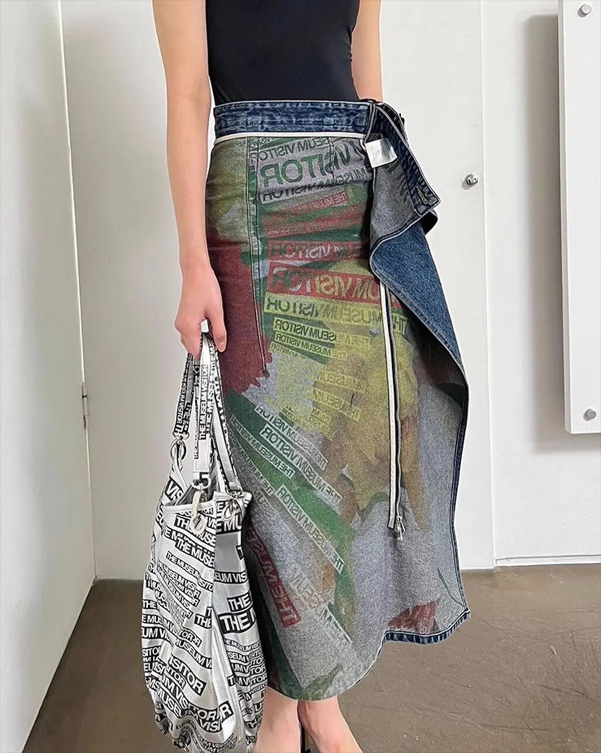 Gewassen Blauwe Letterprint Designer Lange Denim Rok Vrouwen 2023 Herfst New Arrival Straight Jean Rokken Dames Boutique Kleding