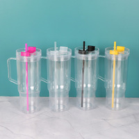 Grand gobelet transparent en plastique à double paroi de 40 OZ avec poignée et bouchon de paille, pour le camping en extérieur, les jus, la bière, la consommation quotidienne et comme tasse de voiture