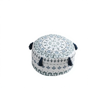 Kedatangan Baru Sarung Pouf Bulat Modern Retro Motif Bunga Gaya Farmhouse dengan Penyimpanan, Bantalan Duduk Berumbai untuk Sandaran Kaki di Supermarket