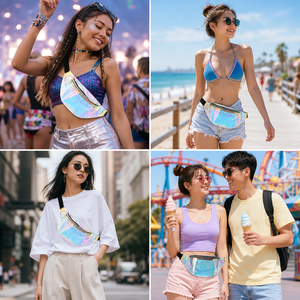 Holographic Fanny Packs 32cm Iridescent Belt <b>Bag</b> PVC Waist <b>Bag</b> Zipper Adjustable Strap Waterproof Women <b>Festival</b> Rave Streetwear - Product Image 3