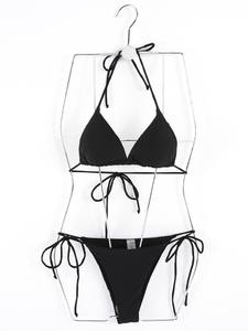 Traje de baño clásico de cintura alta personalizado para mujer Sexy Tight Backless Triangle Split Bikini de tres puntos - Product Image 2