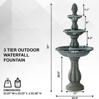 Fontaine d'eau de jardin décorative antique en résine portable à 3 niveaux alimentée à l'énergie solaire