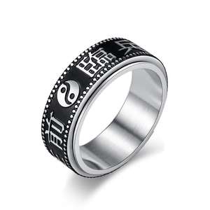 Anillo Giratorio de Acero de Titanio con Mantra de Nueve Caracteres Estilo Chino, Joyería Unisex Negra, Regalo - Product Image 1