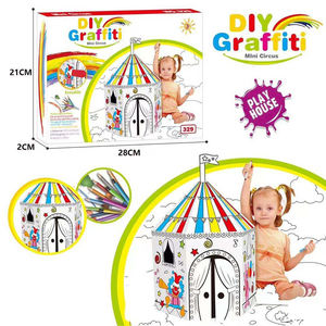 子供インタラクティブ3DグラフィティアセンブリDIY着色絵画段ボールハウスおもちゃ描画おもちゃ - Product Image 1