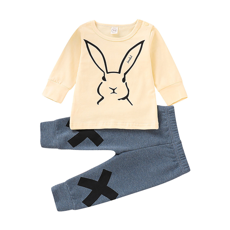натуральный органический хлопок милый желтый кролик узор младенческой Одежда с длинными рукавами