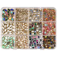 12 Grilles de Breloques Mixtes en Strass pour Ongles, Cadre Doré, Pierres Colorées Ovales, Carrées et Rondes, Clous en Alliage pour Ongles, Fournitures de Décoration de Manucure