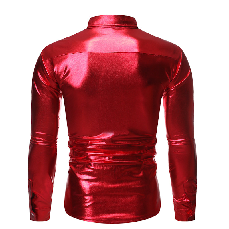 Elegeet Camisas De Vestir Para Hombre, Color Puro, Metálicas, Brillantes, De Manga Larga, Con