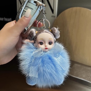 พวงกุญแจตุ๊กตาหมีขนฟูเทียมแบบใหม่ ประดับโบว์และพู่ห้อย สำหรับผู้หญิง - Product Image 4