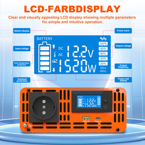 Convertisseur d'ondes sinusoïdales pures monophasé 12V/24V vers 110V/220VAC 1500W, efficacité 90%, prise US/EU, pour voiture, maison et solaire extérieur - Product Image 5
