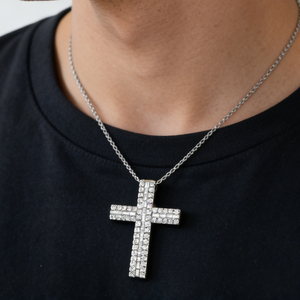CUSTOM SILVER 10K/14K/18K GOLD PLATED LAB GROWN CVD DIAMOND CLASSIC ENGAGEMENT GIFT SWEATER <b>CHAIN</b> NECKLACE <b>CROSS</b> PENDANT - Product Image 5