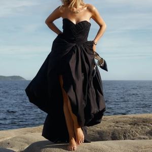 Nouvelle robe de princesse élégante de haute qualité, sexy, col en V profond, sans bretelles, 100% coton, ourlet bouffant noir, robe de soirée maxi élégante - Product Image 1