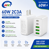 Vente d'usine - Chargeur rapide USB-C multiport 60W coloré, adaptateur secteur PD QC3.0, alimentation HNT, avec prise JP et US pour iPhone