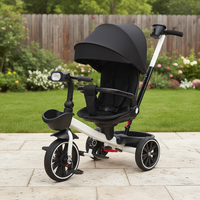 Tricycle pliable pour enfants avec auvent, poignée de poussée pour contrôle parental, poussette convertible, chariot pour tout-petits, plastique, métal, tissu