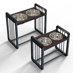 Tempat makan cangkir minum hewan peliharaan, bahan kayu portabel luar ruangan dengan mangkuk stainless steel dan dudukan untuk anjing dan kucing - Product Image 1